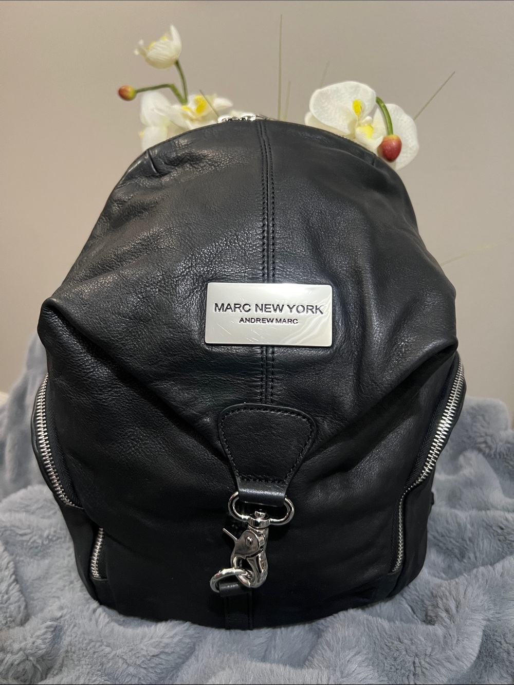 Marc New York Black Leather Backpack with Silver Hardware Retail $149 EUC